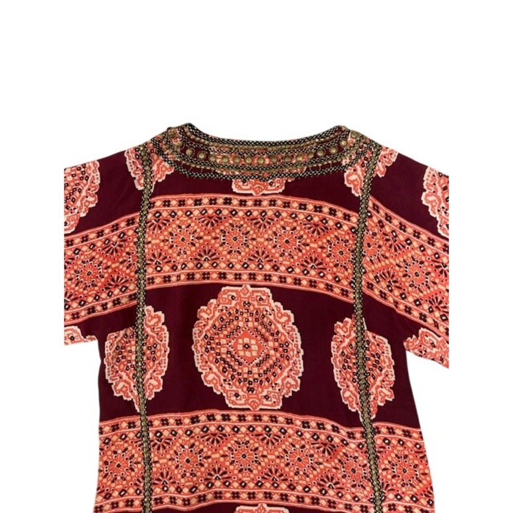 Calypso St Barth Silk Medallion Tunic Dress Orange Burgundy Studded Boho Medium - Picture 11 of 11